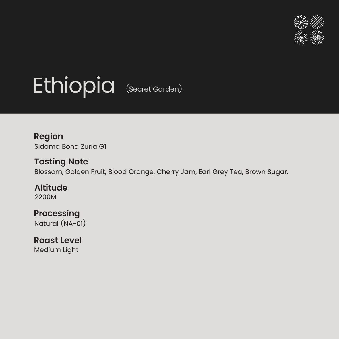 [Whole Bean] Ethiopia (Secret Garden) | Blossom, Golden Fruit, Blood Orange, Cherry Jam, Earl Grey Tea, Brown Sugar.